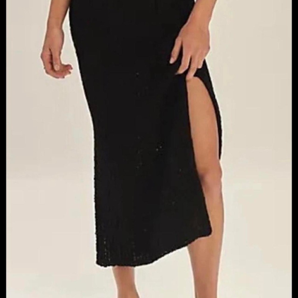 Free People Beach Havana Open Knit Crochet Midi Skirt Black Size S Boho Festival